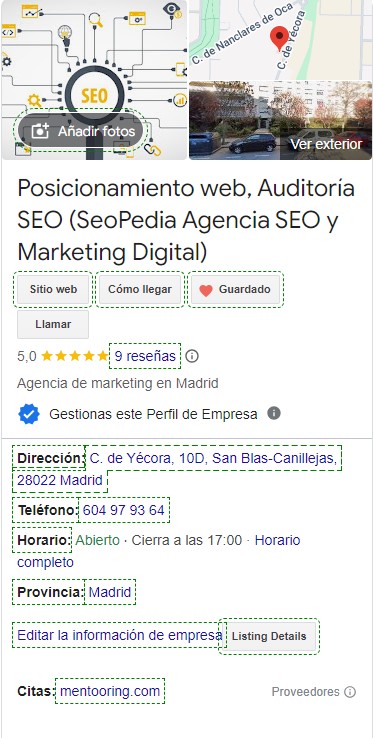 Ficha Google bussines profile Seopedia
