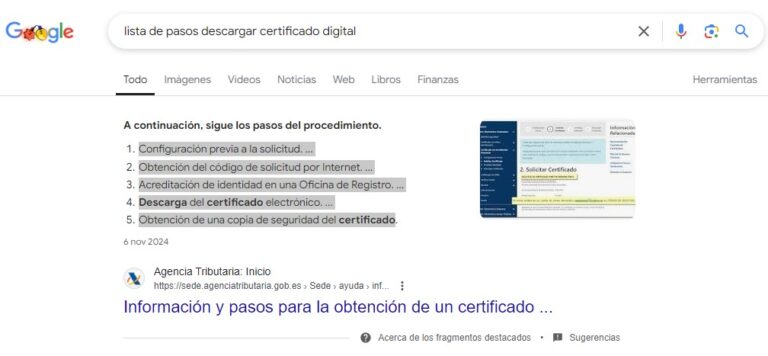 resultado en serps listado de pasos